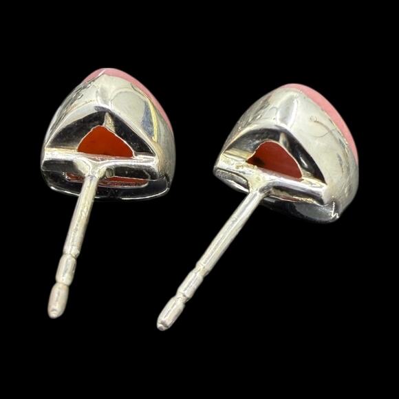 Natural Peruvian Pink Opal Stud Earrings 925 Sterling Silver Handmade Artisan - Picture 4 of 5